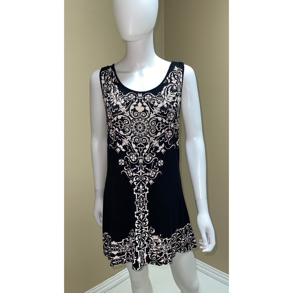 B.L.E.U. Black Mini Tank Dress Baroque Design Rhinestones Whimsigoth Boho Edgy